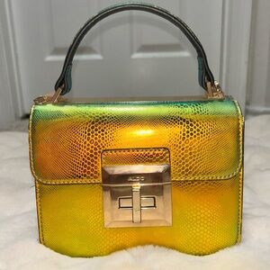 Aldo Iridescent Yellow-Green Mini Top Handle Bag